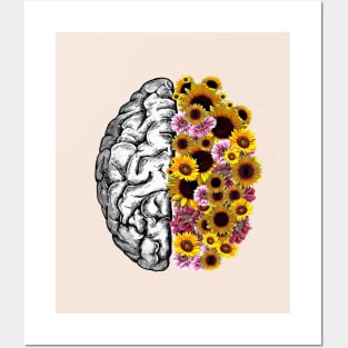 Brain and yellow daisies, Positivity, creativity, right hemisphere brain, health, Mental Posters and Art